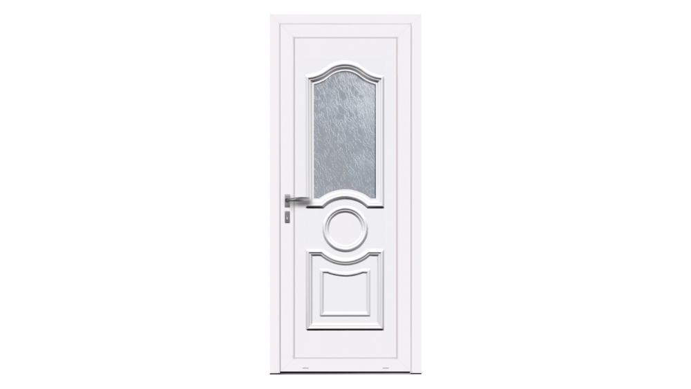 Porte d'entrée PVC parclosé ALLYMES Porte d'entrée blanche avec décor mouluré et partie vitrée